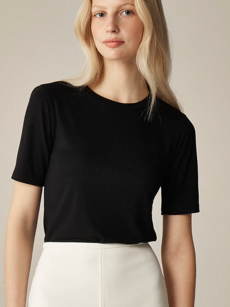 New Nwt J. Crew Refined Rib Elbow-Sleeve T-Shirt Color: Black